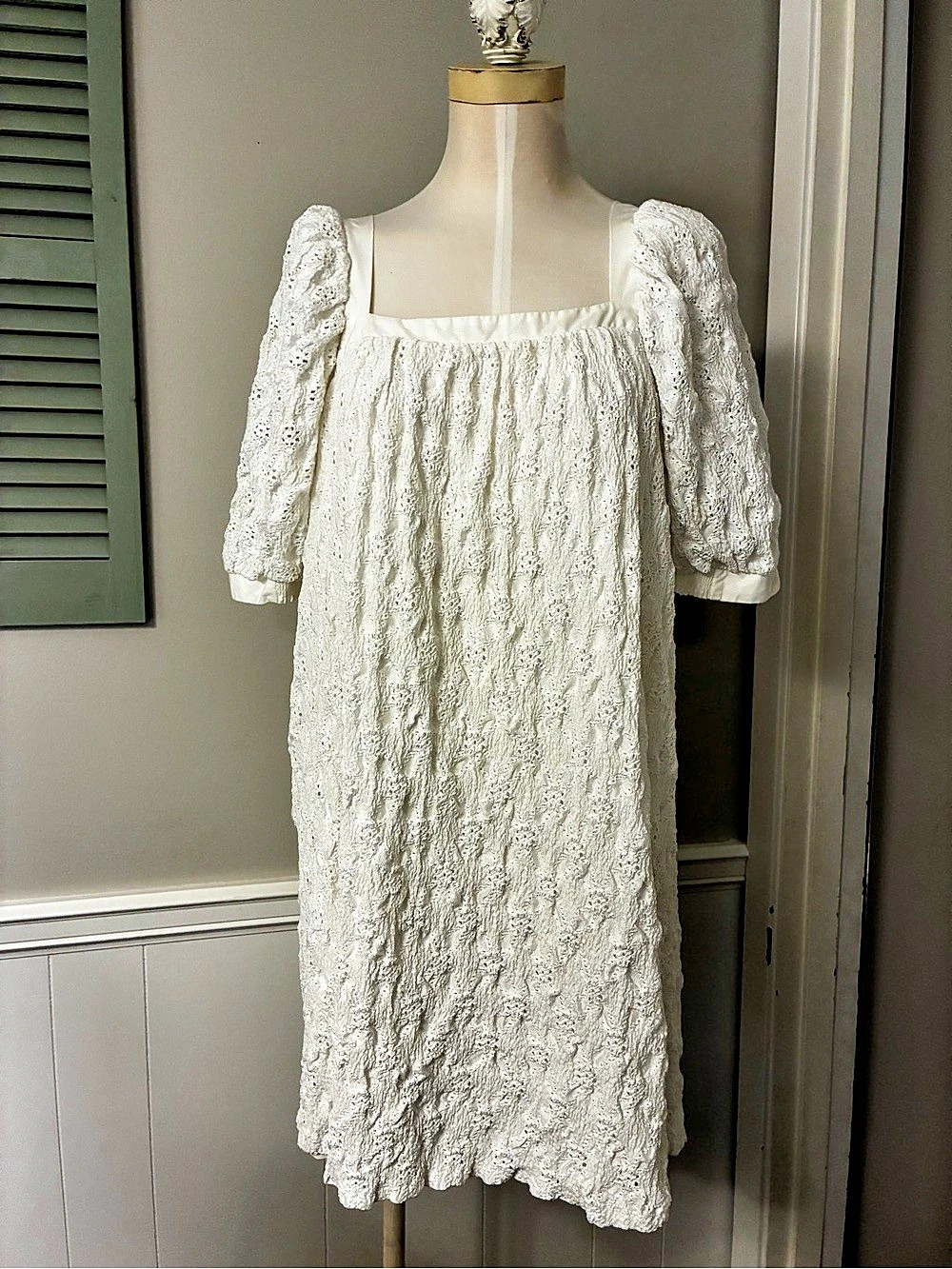 Maeve By Anthropologie Puff-Sleeve Eyelet Mini Dress In White